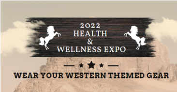A desert themed health and wellness expo flyer, with horses