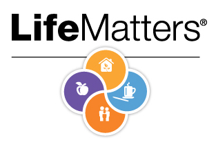 Life Matters logo with an apple, coffee, home and people