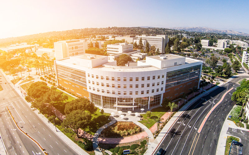 Sunrise aerial image of campus