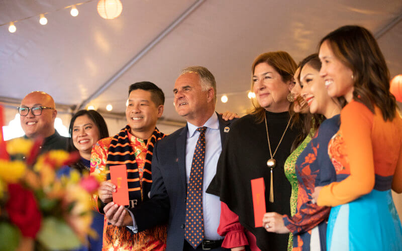 President Fram and First Lady Julie Virjee with guests at the Lunar New Year Celebration