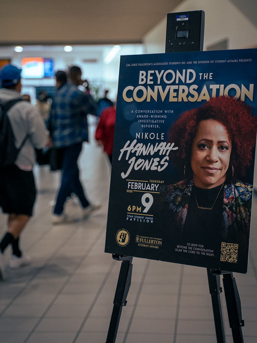 "Beyond the Conversation" sign featuring Nikole Hannah-Jones