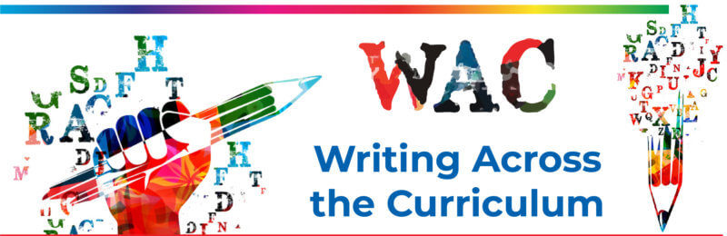 Writing across the Curriculum banner with a pencil-holding fist.