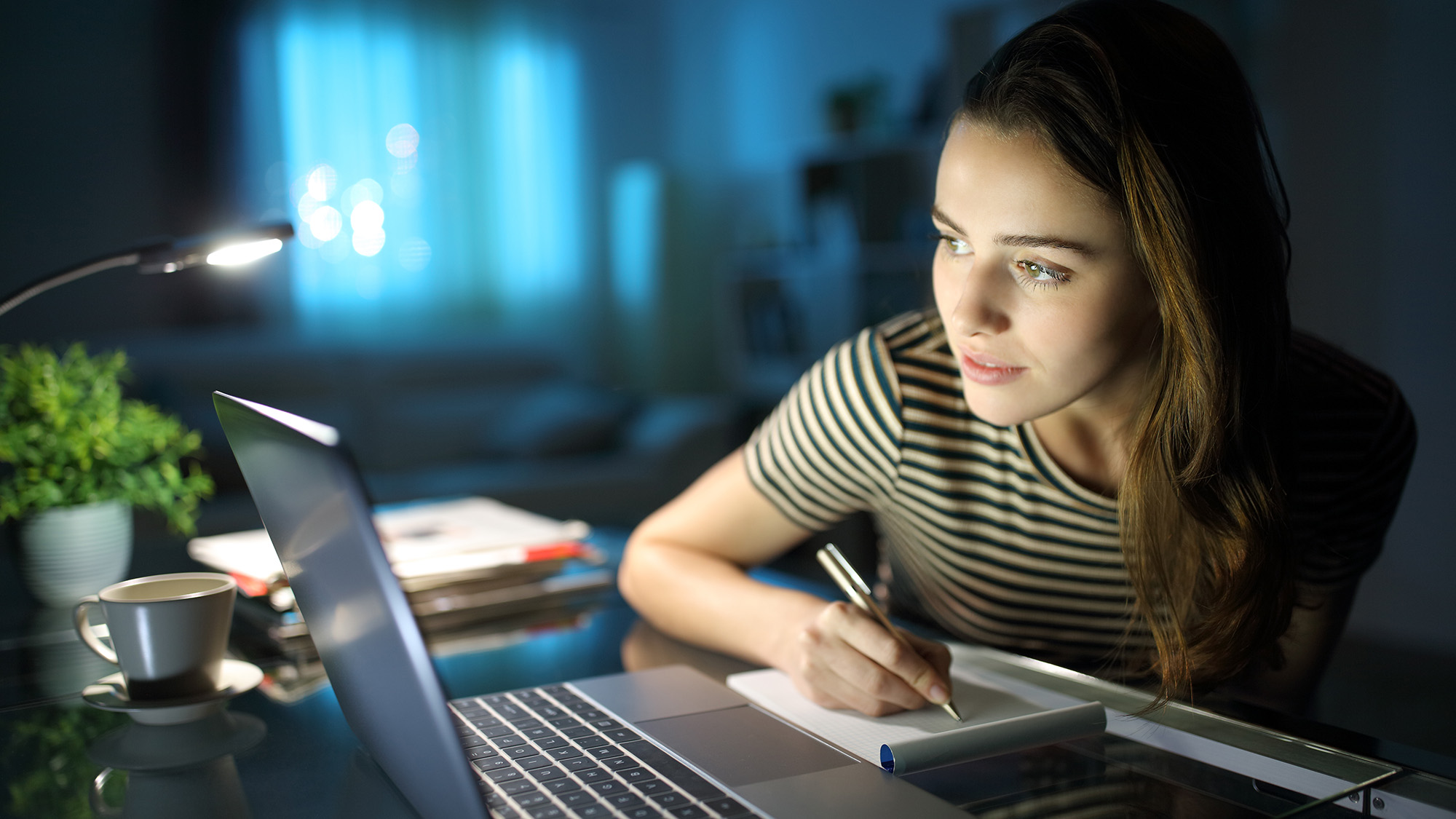 girl in front of a computer doing a test