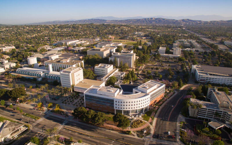 Faculty Research and Morning aerial view of campus.