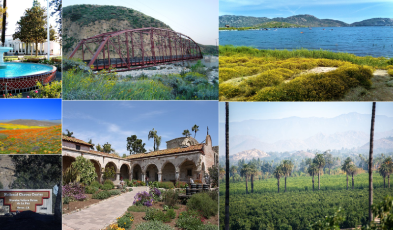 Collage of images of places to visit in SoCal