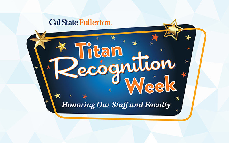 A sixties retro style Titan Recognition Week logo with golds and orange stars