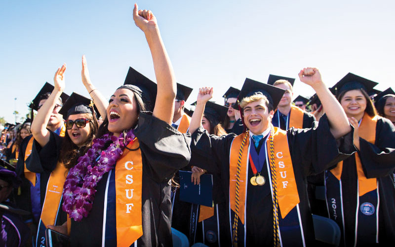 CSUF students celebrating commencement