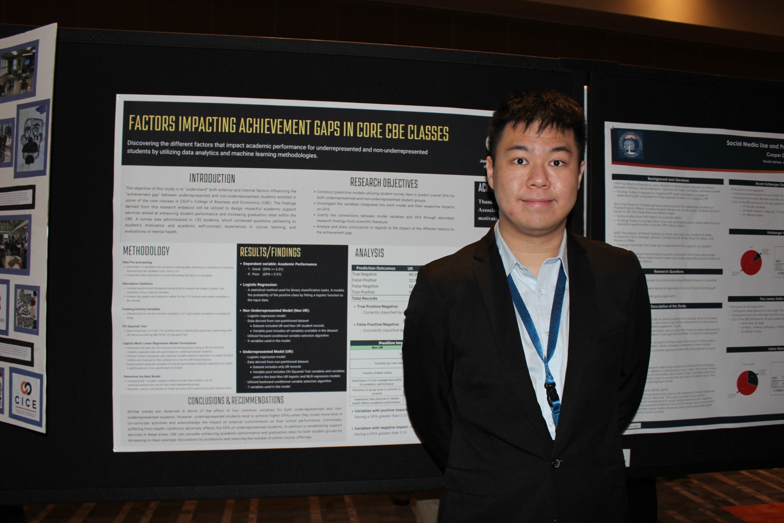Student stand next to their poster presentation