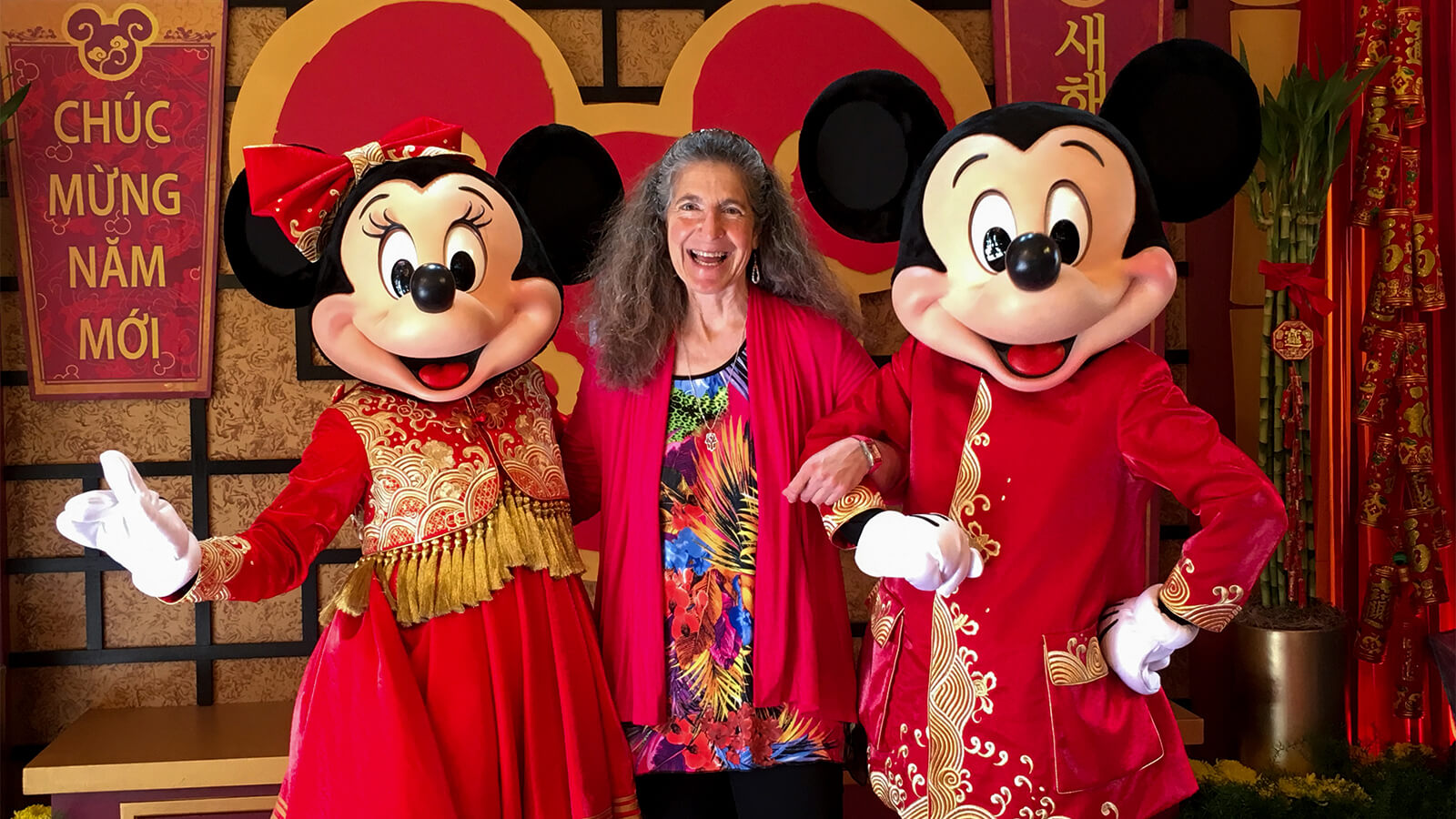 Disney Expert Andi Stein with Mickey and Minnie Mouse