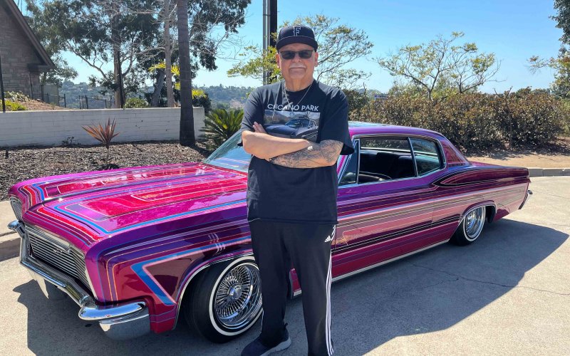 Joe, pictured in front of his newest eight color low rider