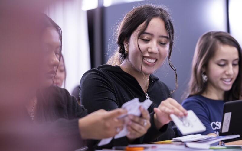 Urban learning program students Bianca Juan, Alexa Gomez and Sage Giambone