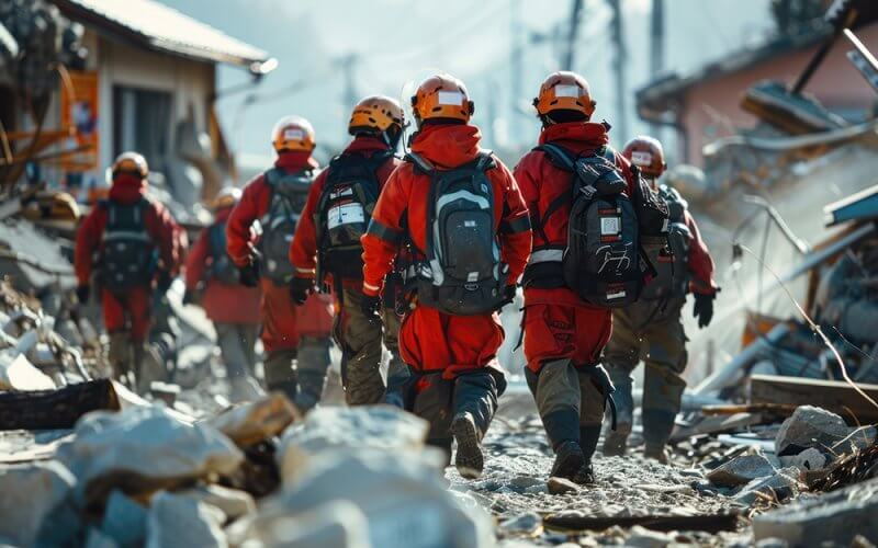 emergency response teams in action after an earthquake