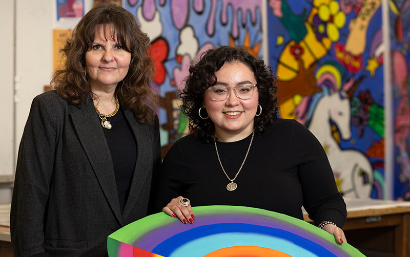 Assistant professor of art Mary Anna Pomonis and art student Mia Aghili