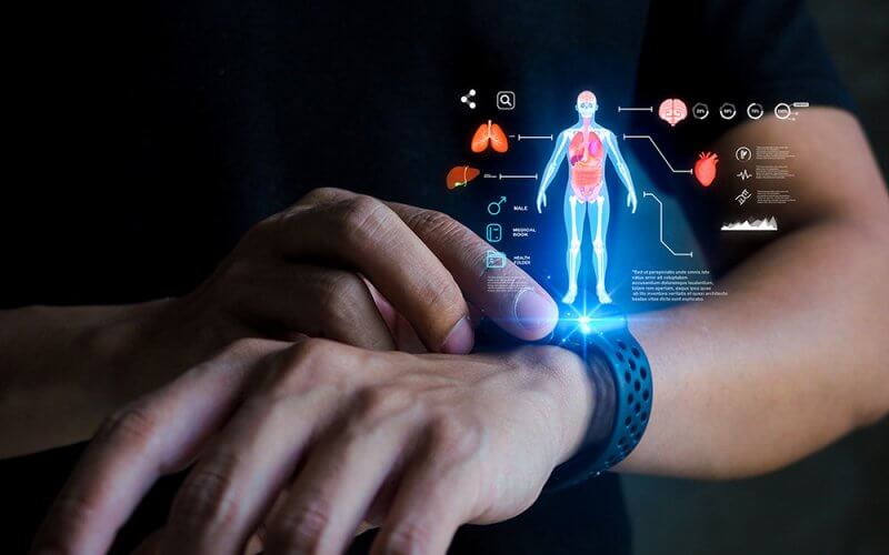Biomedical display over human hand and smart watch
