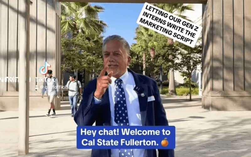 Mike Mahi walks on the CSUF campus.