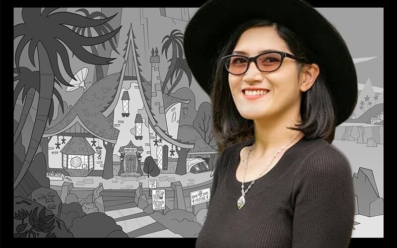 Cristina Zuniga with illustration background