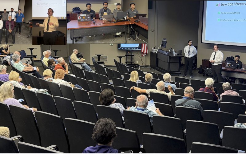 Cal State Fullerton students lead a cybersecurity awareness workshop.
