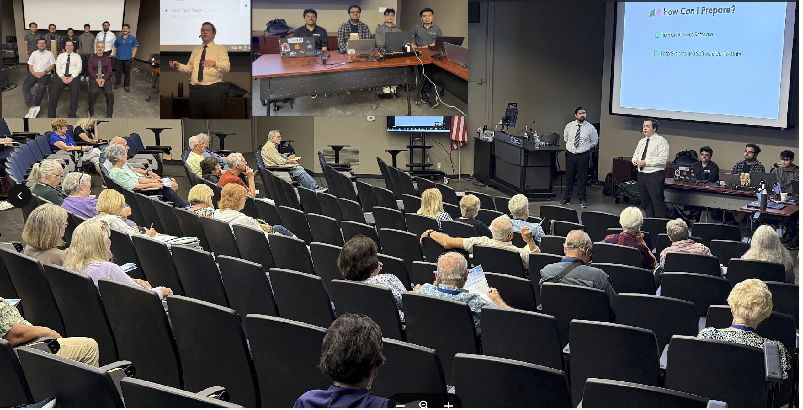 Cal State Fullerton students lead a cybersecurity awareness workshop.