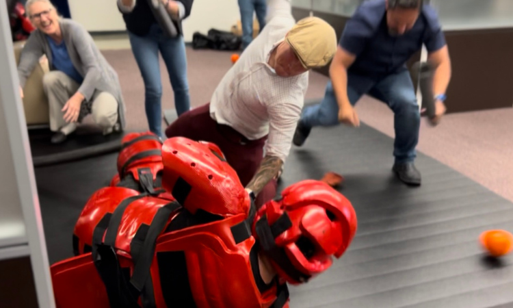 Campus community members participate in an active shooter training exercise.