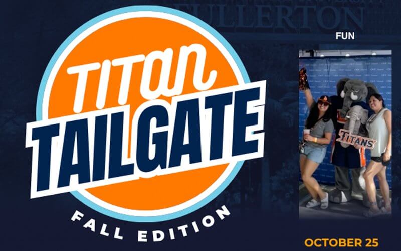 Titan Tailgate logo with an image of students and Tuffy Titan