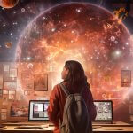 Ai Generated image of a classroom student and digital worlds