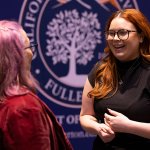 Student Cailin Scheussler talks with Professor of Public Health Michele Wood