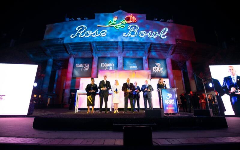 Award ceremony at night at Rose Bowl Stadium