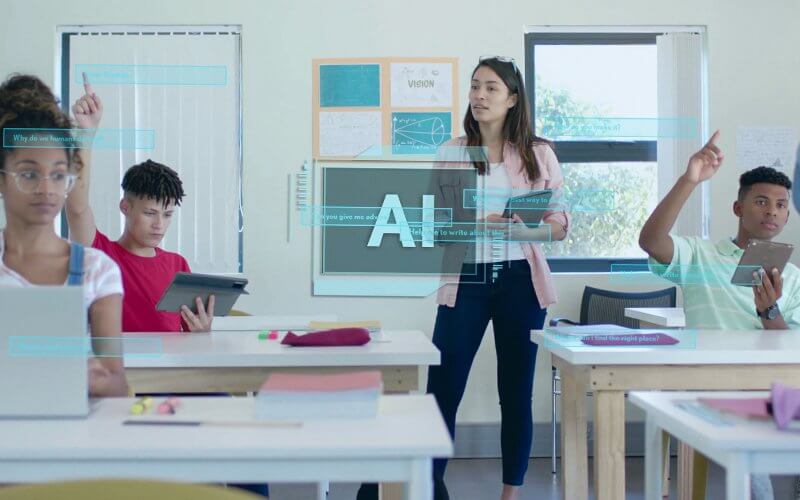 Teacher teaching AI in classroom
