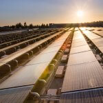 Sunset view of solar panels