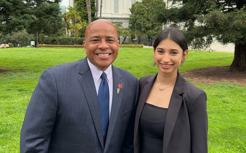 President Ronald Rochon and ASI President Haneefah Syed at the California State Capitol in Sacramento