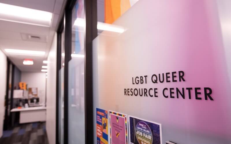 The door of the Losquadro Keller LGBTQ Resource Center in the Pollak Library.