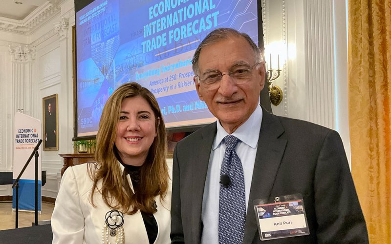 Mira Farka and Anil Puri at the Economic Forecast Conference at the Richard Nixon Presidential Library & Museum