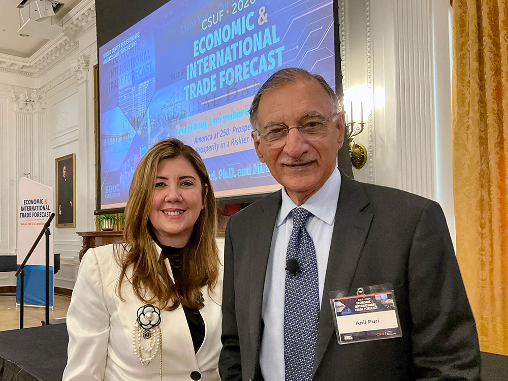 Mira Farka and Anil Puri at the Economic Forecast Conference