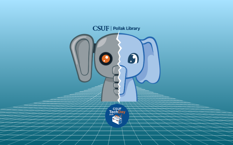 A CSUF TechDay graphic of a cartoon robot elephant