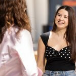 Gabriela E. Nuñez talks to CSUF student Ellie Hernandez