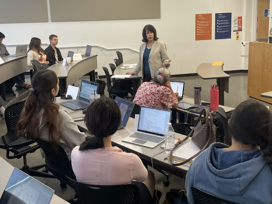 Shannon Alter, IREM national instructor, speaks to students in a classroom.