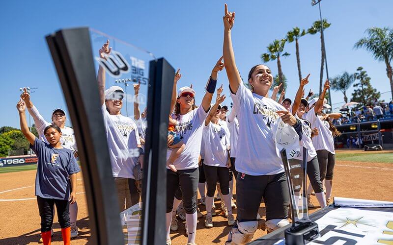 Titans Softball team celebrates Big West Championship win.