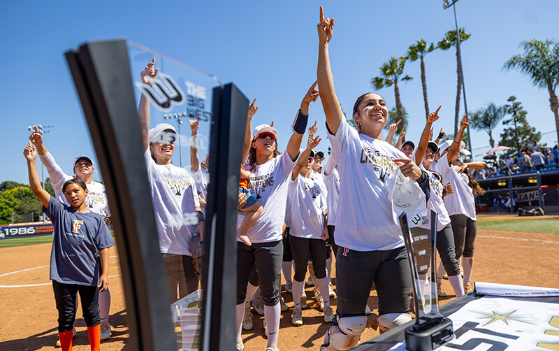 Titans Softball team celebrates Big West Championship win.