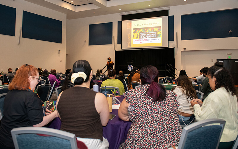 CSUF faculty and staff attend a CSU Juneteenth 2026 Symposium watch party in the Titan Student Union.