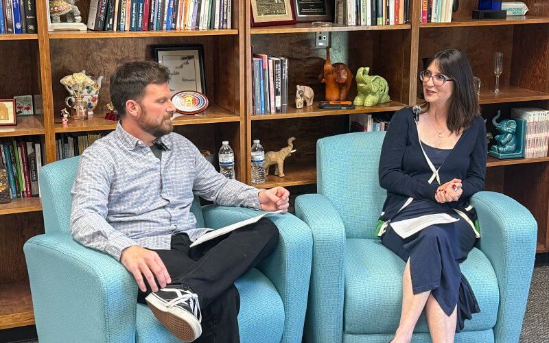 Jessica Stern, dean of the College of Humanities and Social Sciences, interviews David Adams, associate professor of politics, administration and justice for a podcast episode.