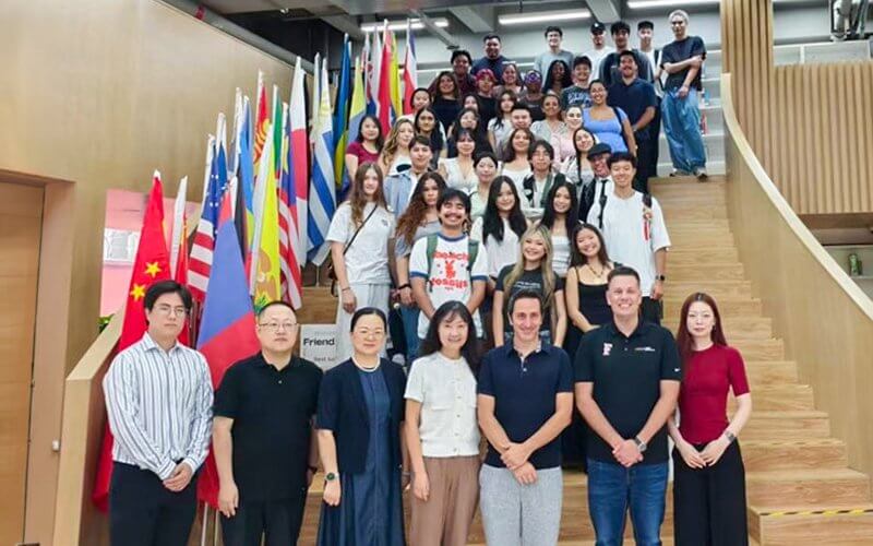 CSUF students pose for a group photo during a 2026 summer study abroad trip to Shanghai and Beijing.