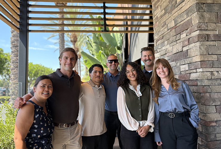 2026/2026 City Management Fellowship Program fellows and mentors, pictures from left to right: mentor and Fountain Valley City Manager Maggie Le, fellow Bendeguz Abueli, fellow Aaron Vaca, mentor and Dana Point Assistant City Manager Jeff Rosaler, fellow Bella Veloz, mentor and Orange City Manager Jarad Hildenbrand, and fellow Jenna Ross. Not pictured: mentor and Costa Mesa Assistant City Manager Alma Reyes