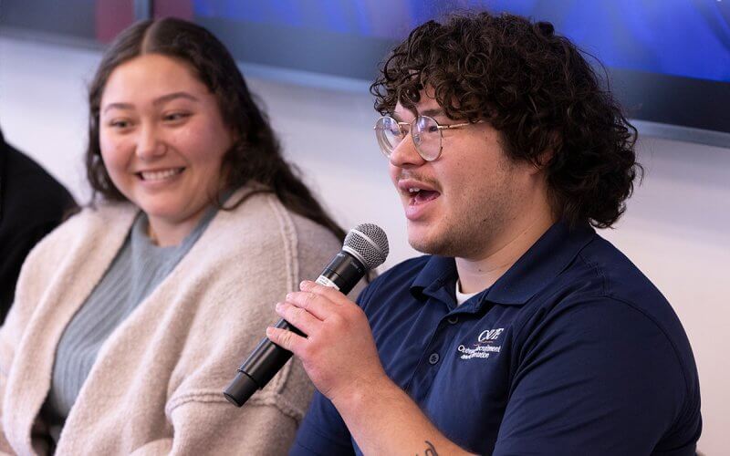 CSUF student Ladislao Figueroa participates in a panel about the transfer student experience.